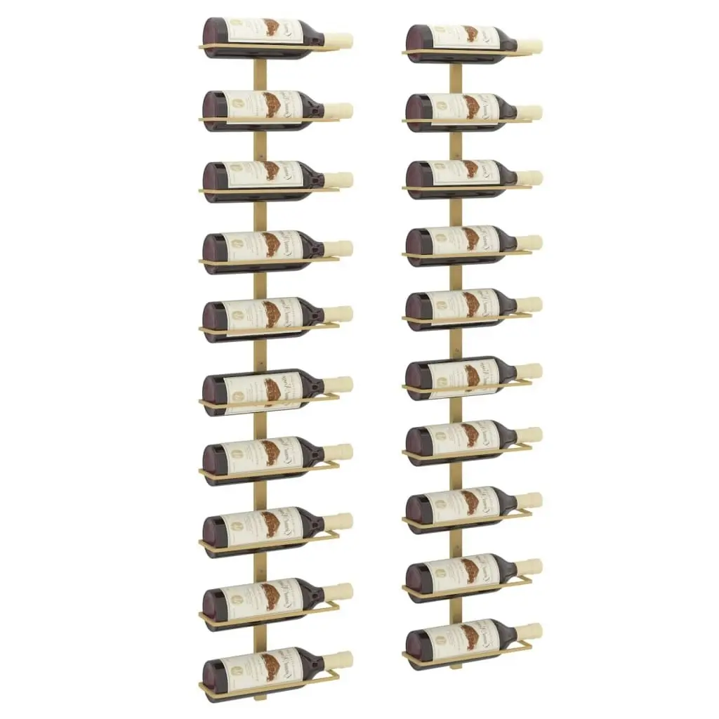 Wall-mounted Wine Rack for 10 Bottles 2 pcs Gold Metal 340907