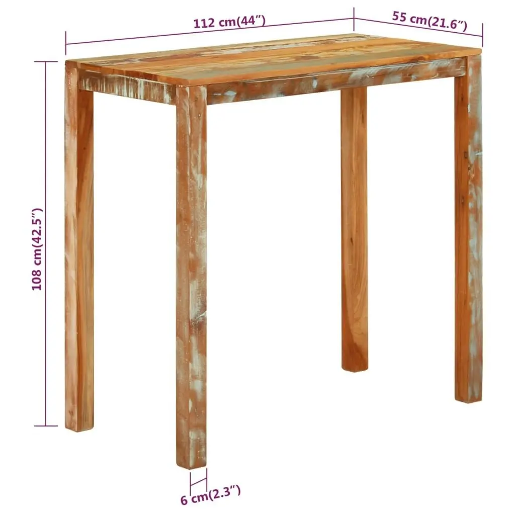 Bar Table 112x55x108 cm Solid Wood Reclaimed 350318