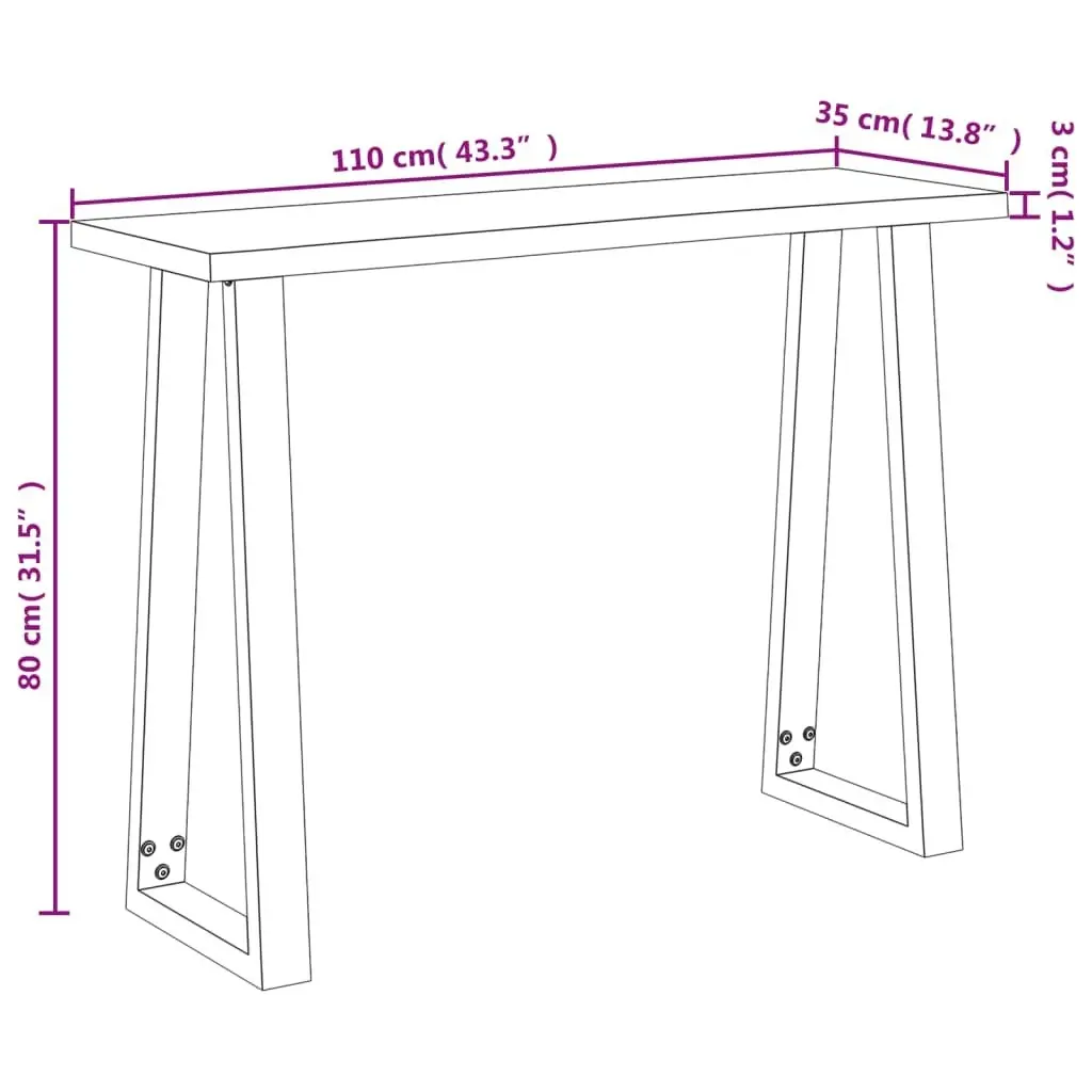 Console Table with Live Edge 110x35x80 cm Solid Wood Acacia 353296