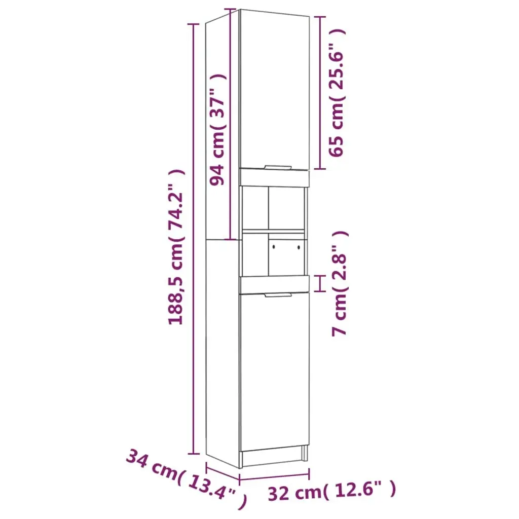 Bathroom Cabinet White 32x34x188.5 cm Engineered Wood 811322