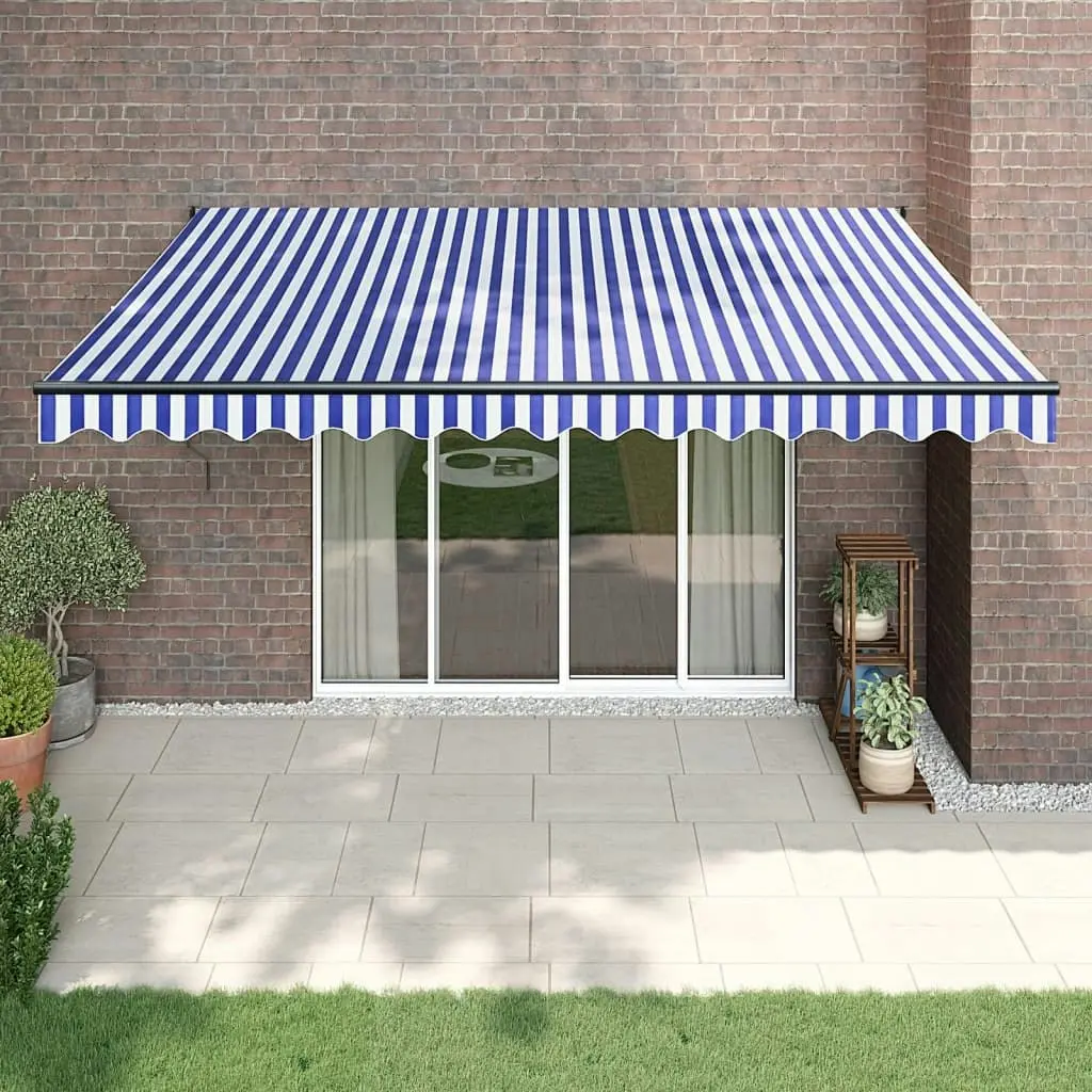 Retractable Awning Blue and White 4x3 m Fabric and Aluminium 3154448