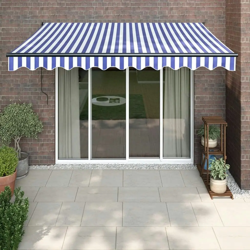 Retractable Awning Blue and White 3x2.5 m Fabric and Aluminium 3154446