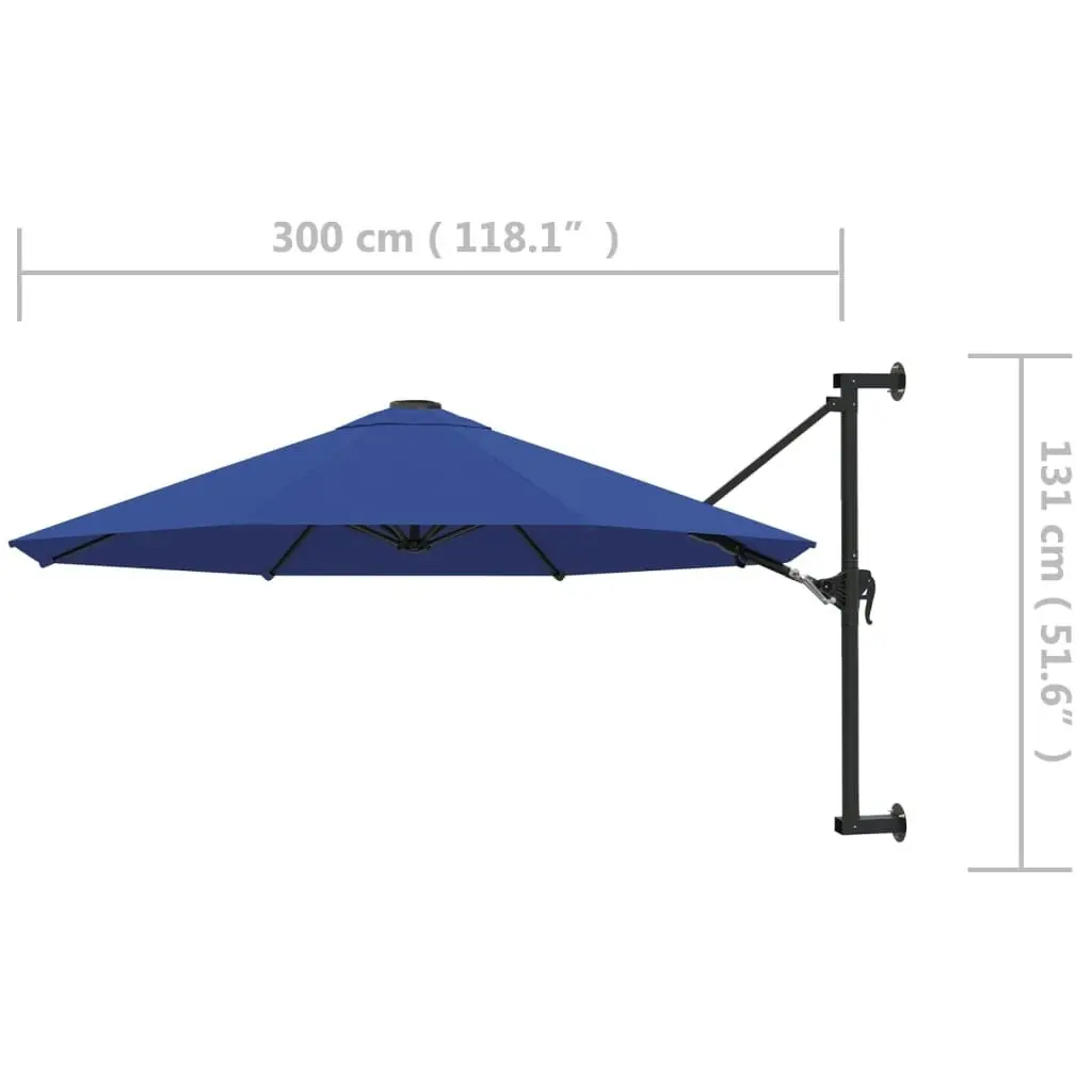 Wall-Mounted Parasol with Metal Pole 300 cm Blue 47301