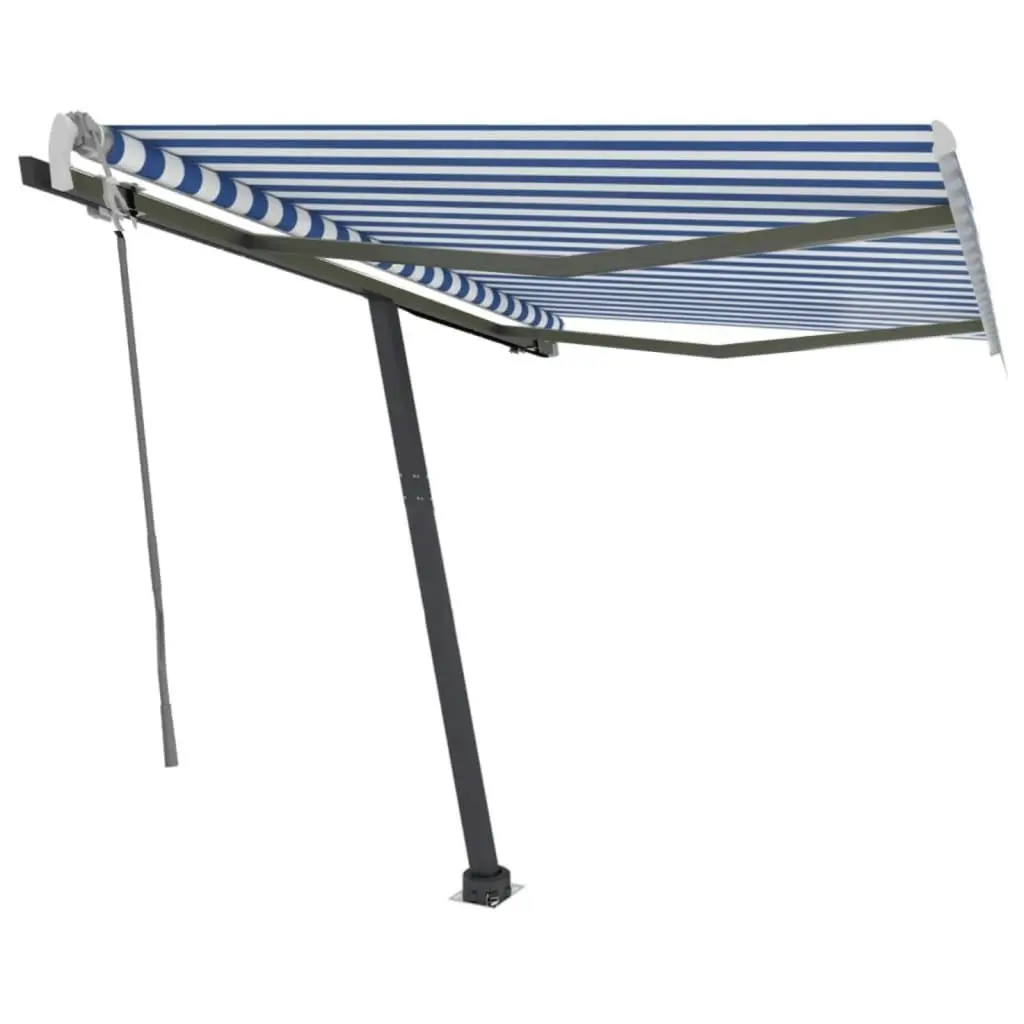 Freestanding Manual Retractable Awning 300x250 cm Blue/White 3069696