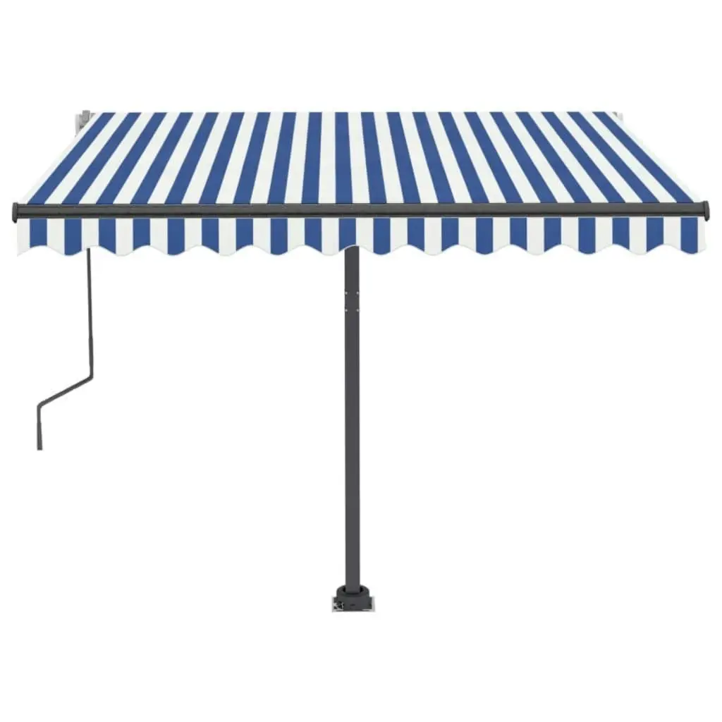 Freestanding Manual Retractable Awning 300x250 cm Blue/White 3069696