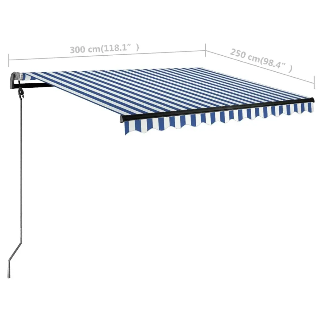 Freestanding Manual Retractable Awning 300x250 cm Blue/White 3069696