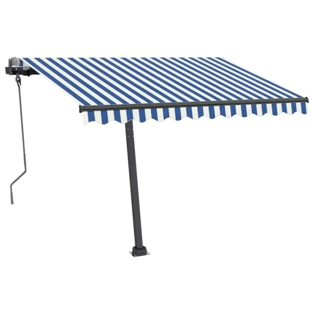 Freestanding Manual Retractable Awning 300x250 cm Blue/White 3069696