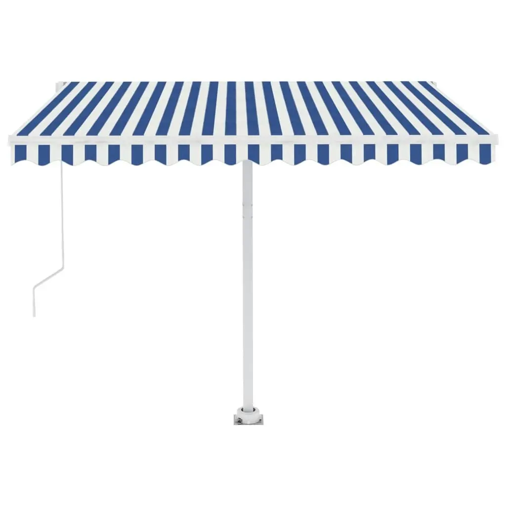 Freestanding Manual Retractable Awning 300x250 cm Blue/White 3069496