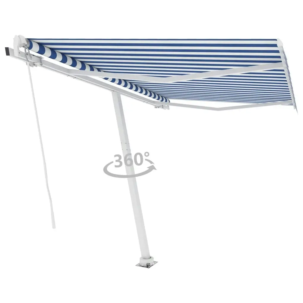 Freestanding Manual Retractable Awning 300x250 cm Blue/White 3069496