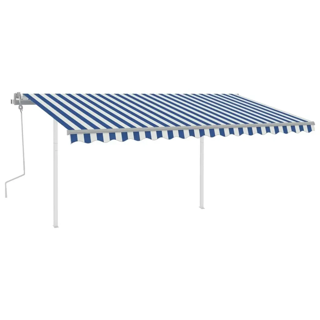 Manual Retractable Awning with Posts 4x3 m Blue and White 3069936