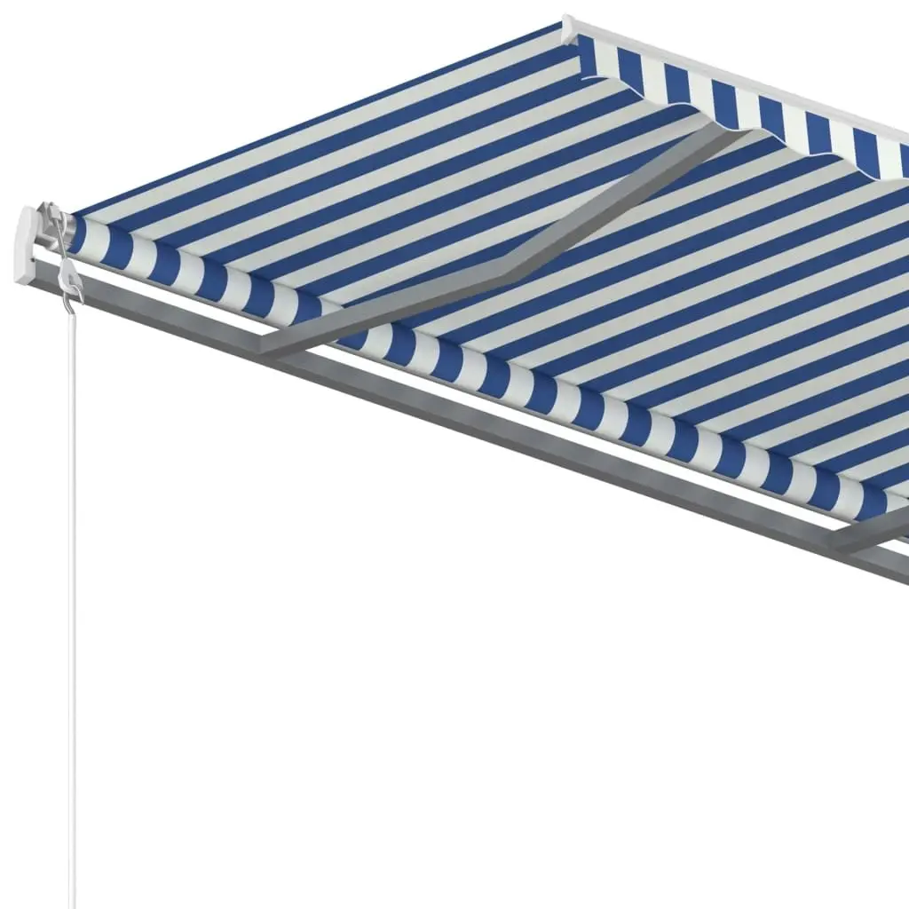 Manual Retractable Awning with Posts 4x3 m Blue and White 3069936