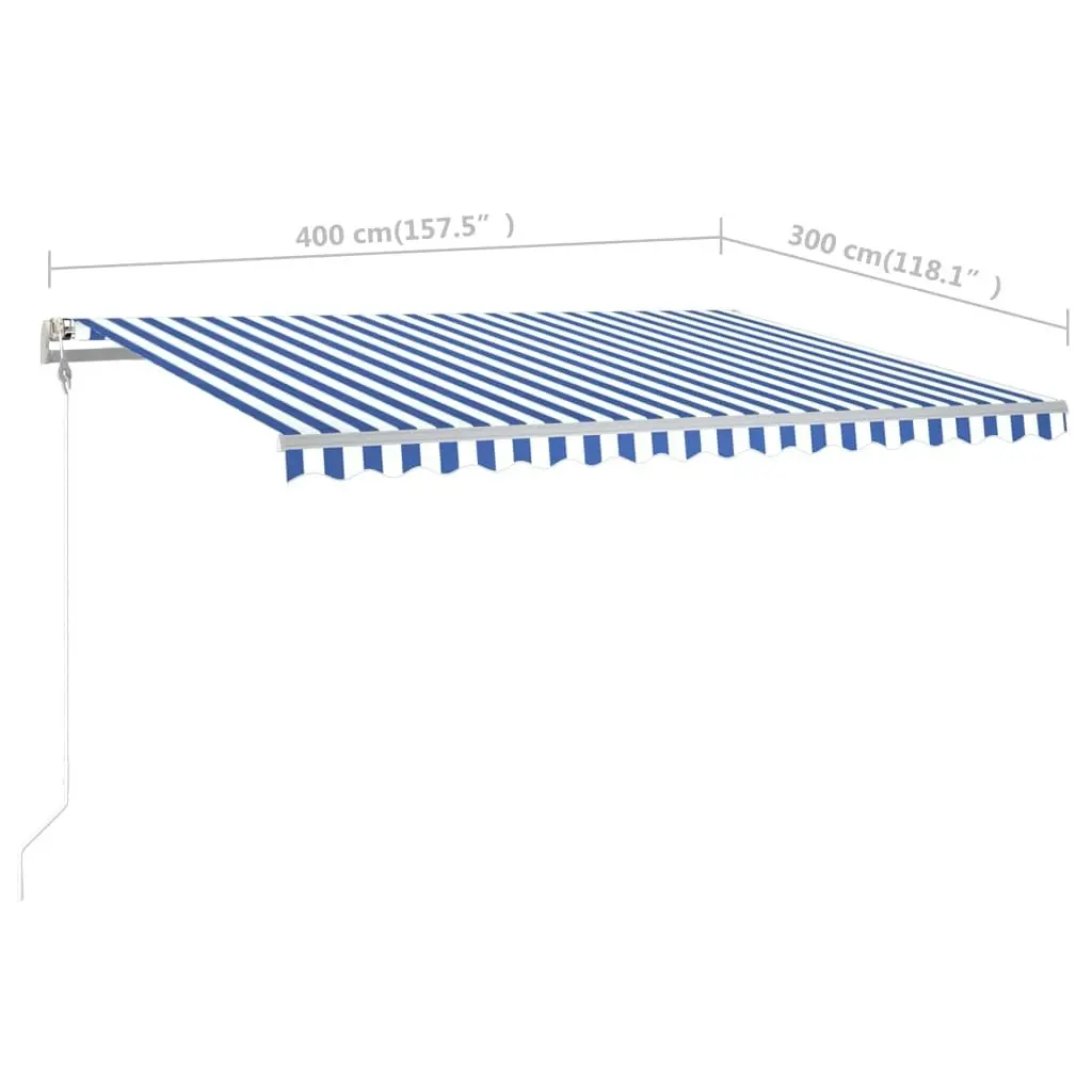 Manual Retractable Awning with Posts 4x3 m Blue and White 3069936