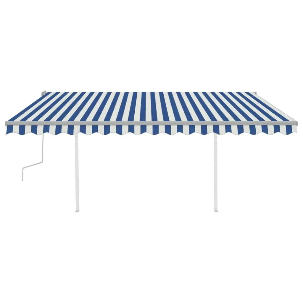 Manual Retractable Awning with Posts 4x3 m Blue and White 3069936