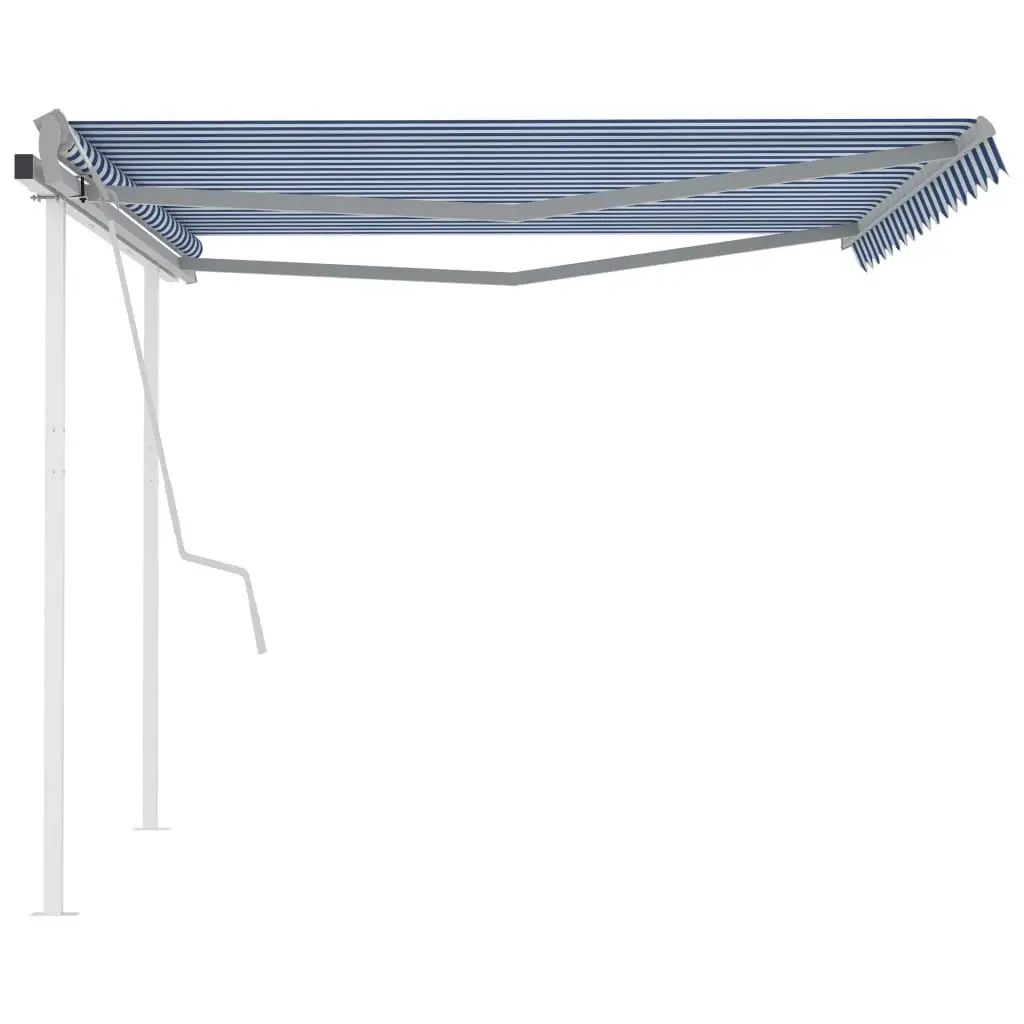 Manual Retractable Awning with Posts 4x3 m Blue and White 3069936