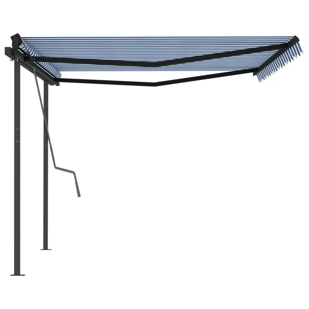 Manual Retractable Awning with Posts 4x3 m Blue and White 3070136