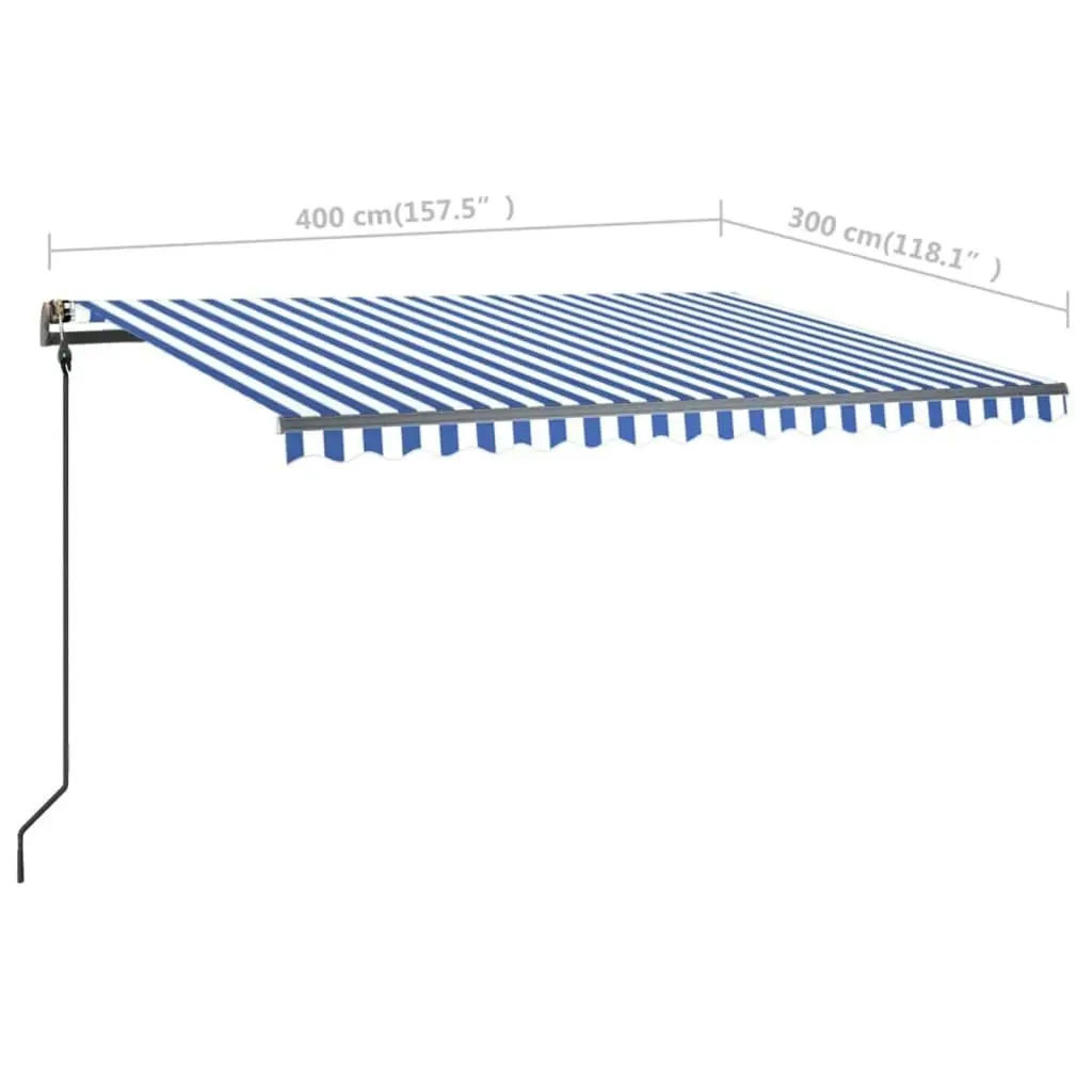 Manual Retractable Awning with Posts 4x3 m Blue and White 3070136