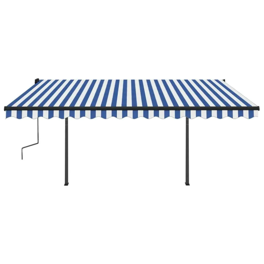 Manual Retractable Awning with Posts 4x3 m Blue and White 3070136