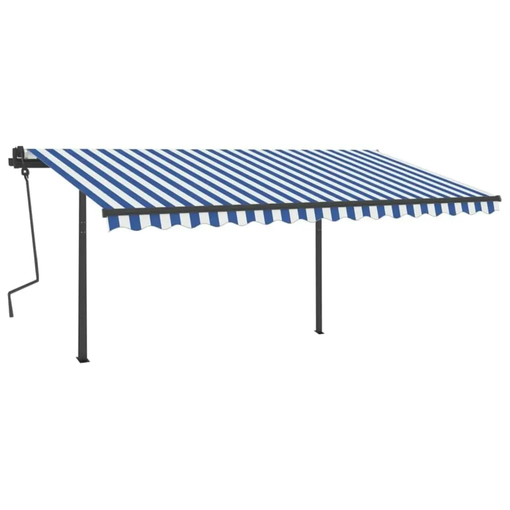 Manual Retractable Awning with Posts 4x3 m Blue and White 3070136