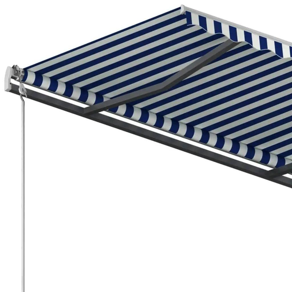 Manual Retractable Awning with Posts 4x3 m Blue and White 3070136