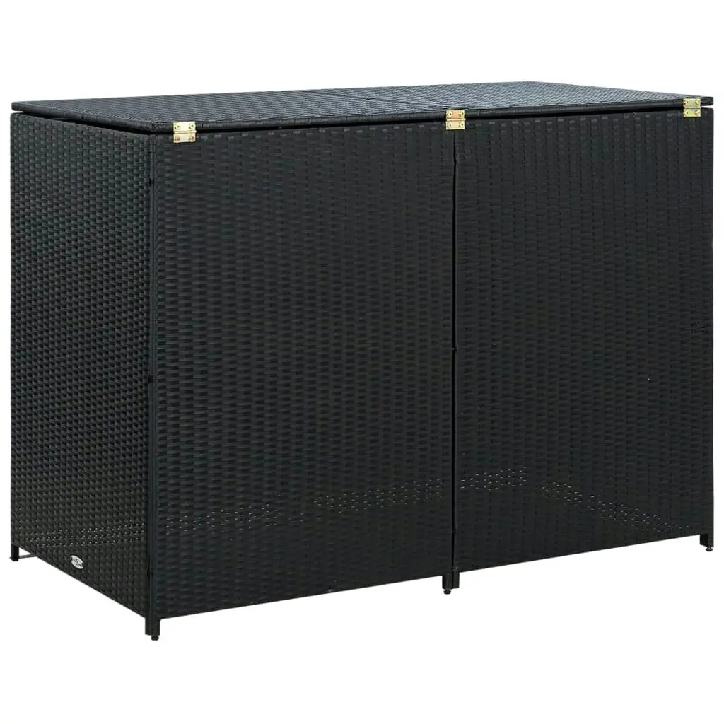 Double Wheelie Bin Shed Poly Rattan Black 148x80x111 cm 43887