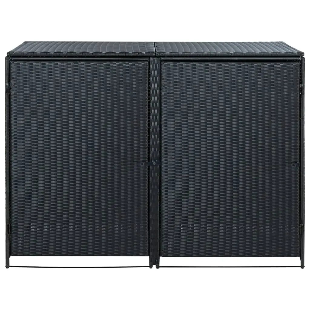 Double Wheelie Bin Shed Poly Rattan Black 148x80x111 cm 43887