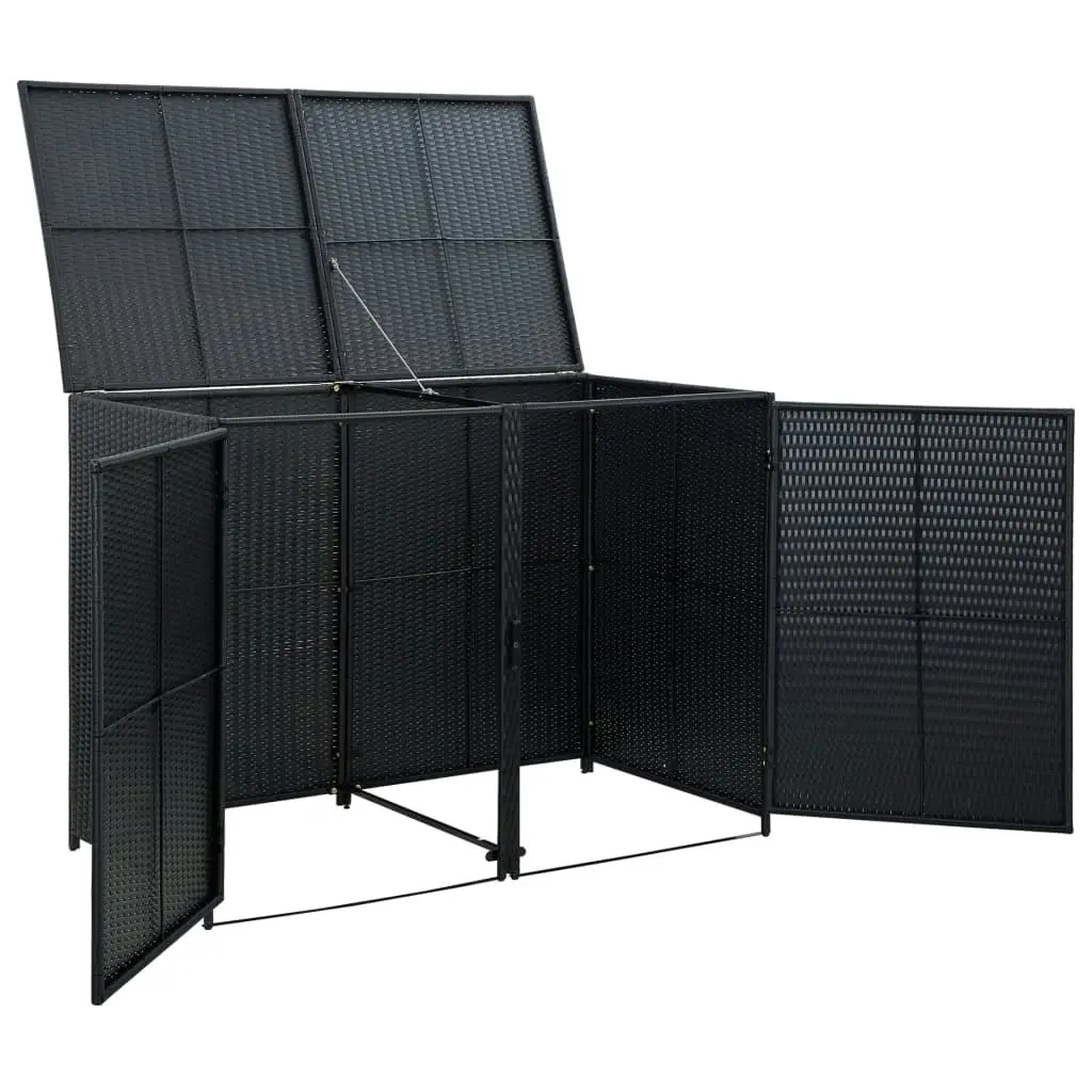 Double Wheelie Bin Shed Poly Rattan Black 148x80x111 cm 43887