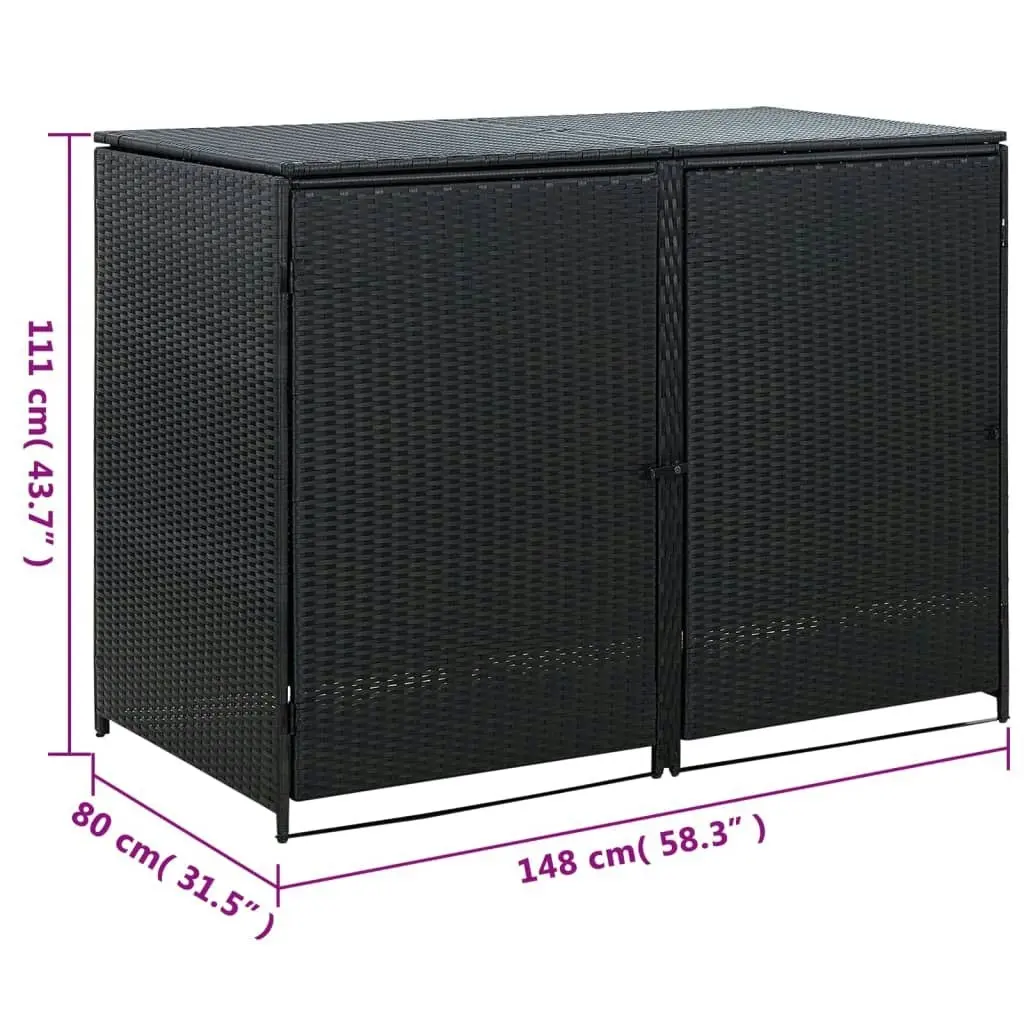 Double Wheelie Bin Shed Poly Rattan Black 148x80x111 cm 43887