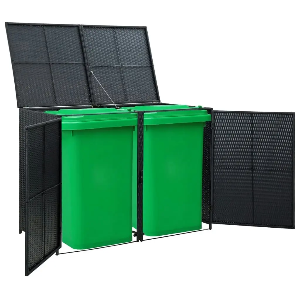 Double Wheelie Bin Shed Poly Rattan Black 148x80x111 cm 43887