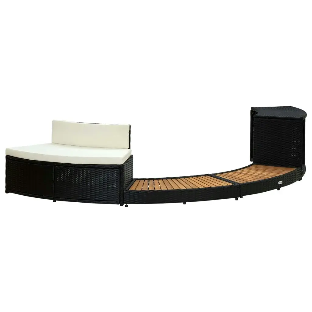 Spa Surround Black Poly Rattan and Acacia Wood 310092