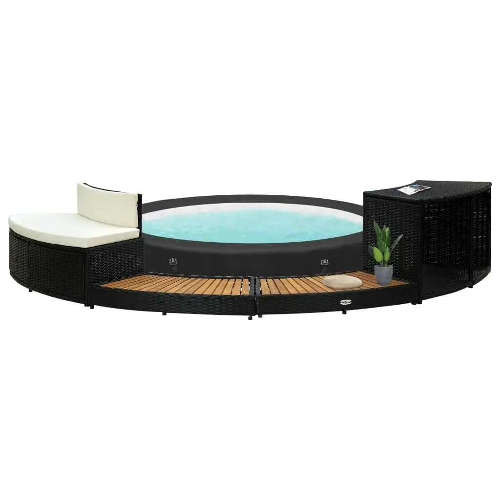 Spa Surround Black Poly Rattan and Acacia Wood 310092