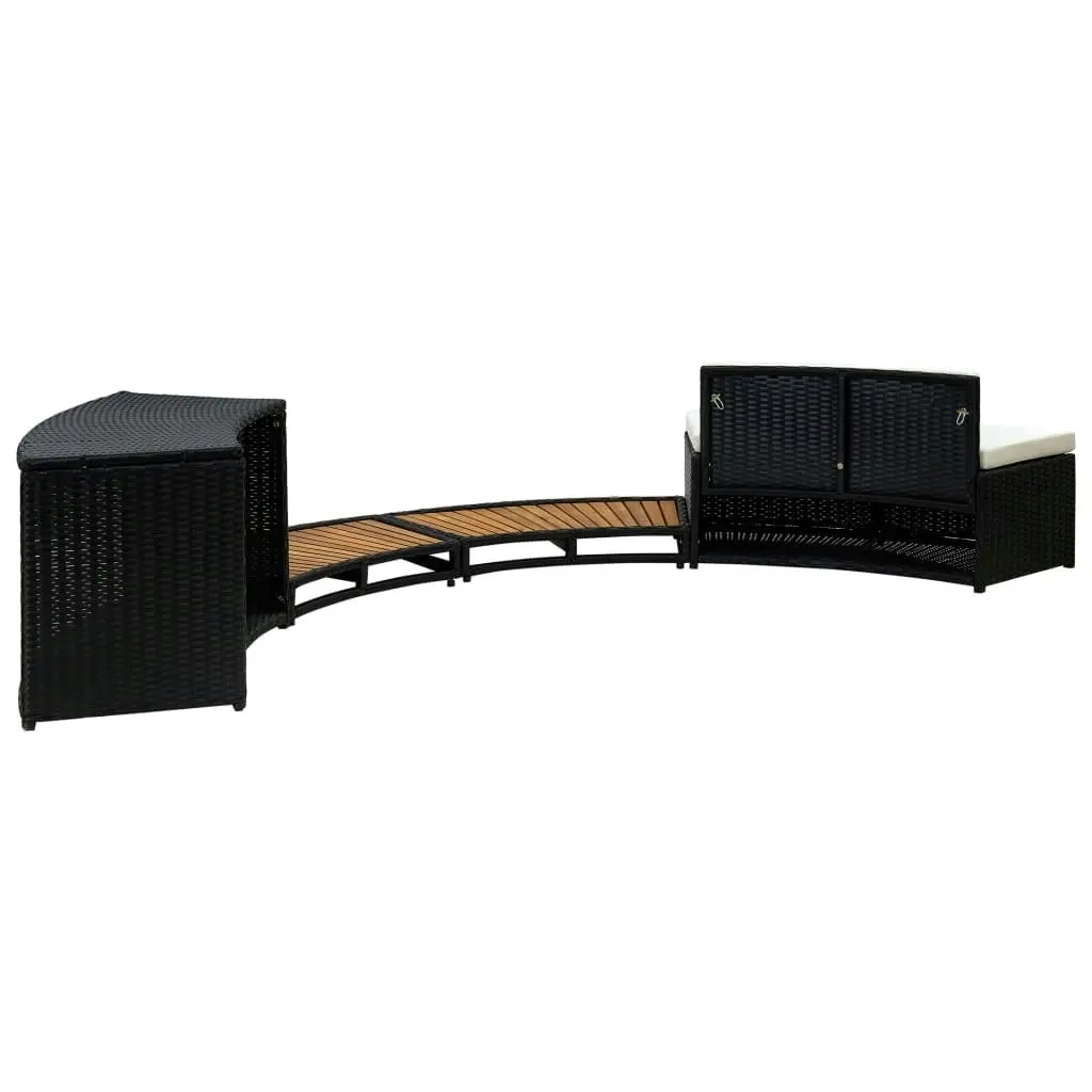 Spa Surround Black Poly Rattan and Acacia Wood 310092