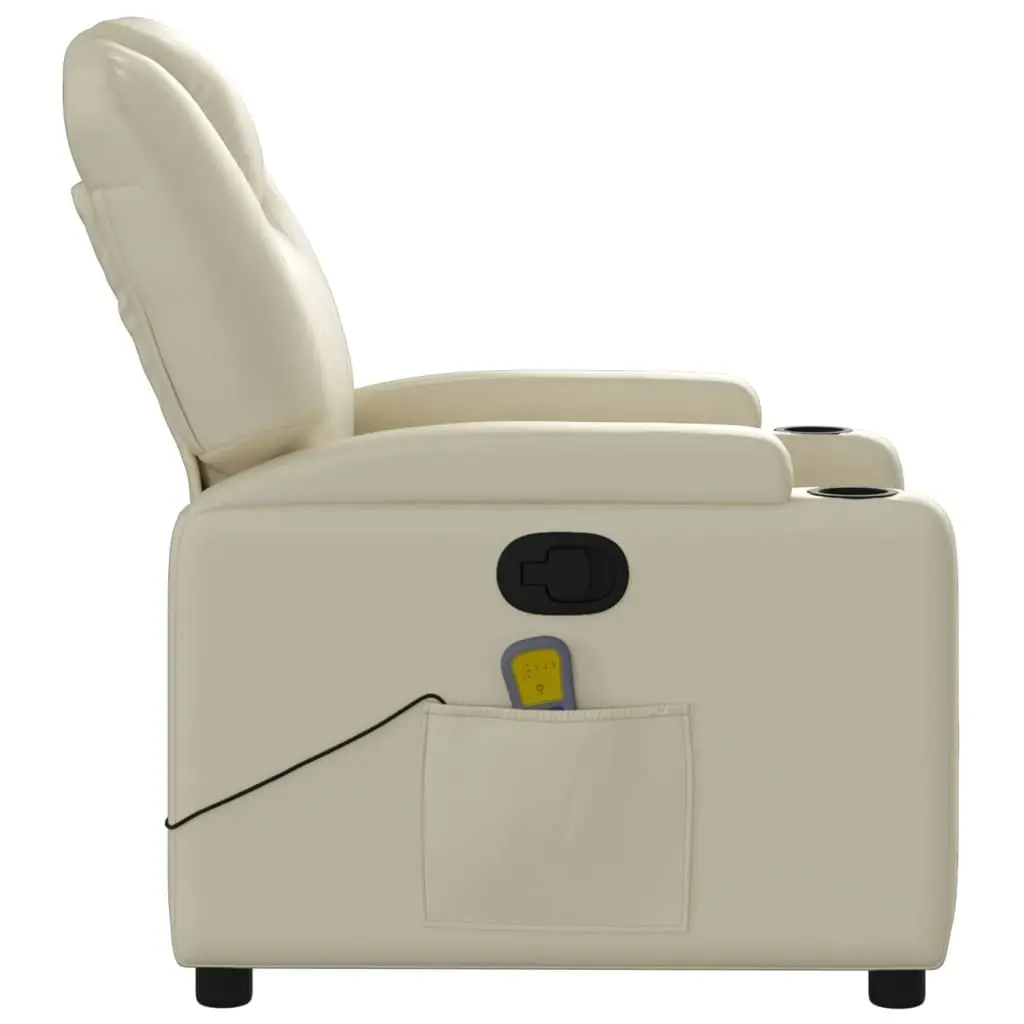 Massage Recliner Chair Cream Faux Leather 3205544