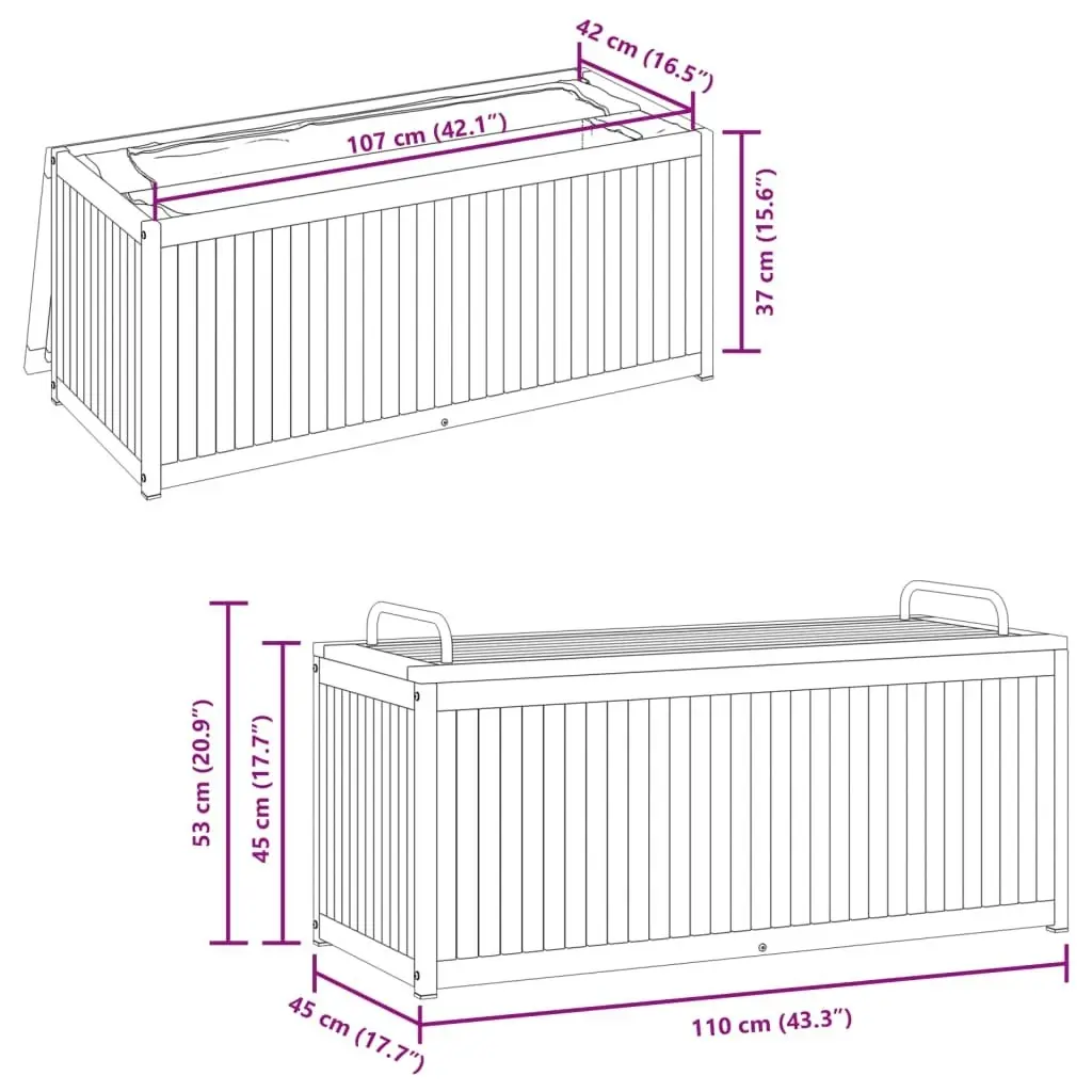 Outdoor Cushion Box 110x45x42/53 cm Solid Wood Acacia and Steel 367609