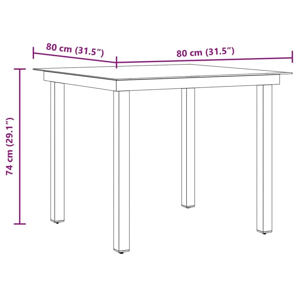 Garden Table Black 80x80x74 cm Aluminium and Glass 42787