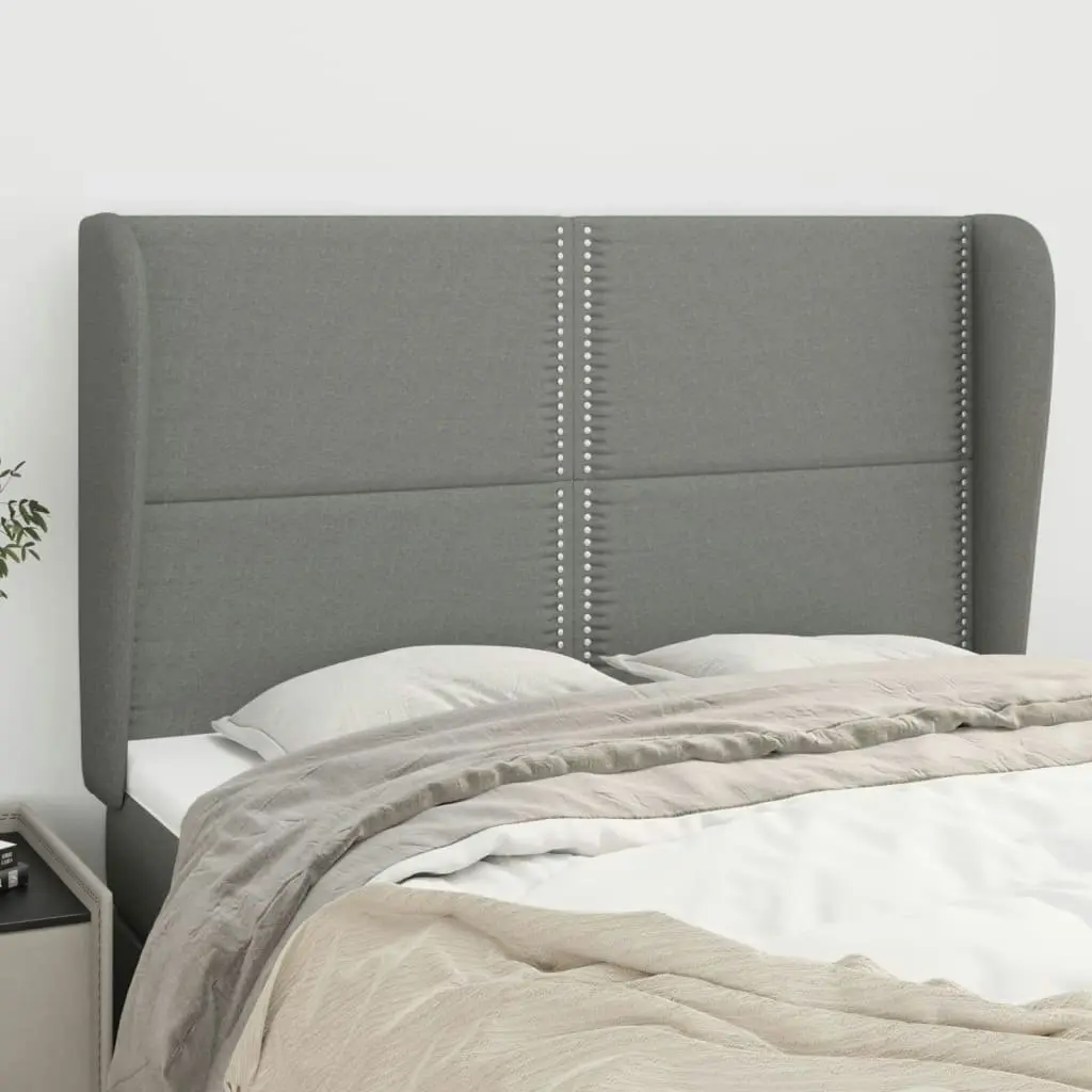 Headboard with Ears Dark Grey 147x23x118/128 cm Fabric 3117815