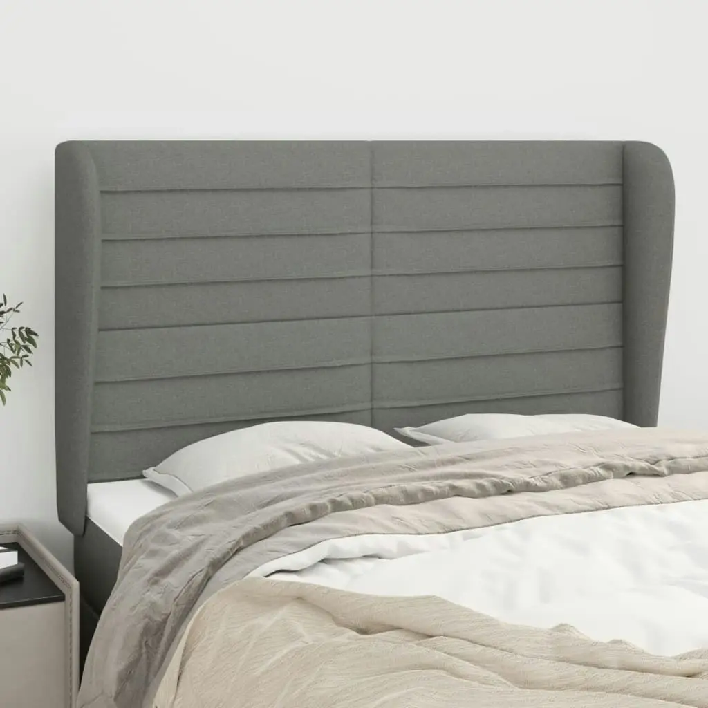 Headboard with Ears Dark Grey 147x23x118/128 cm Fabric 3118095