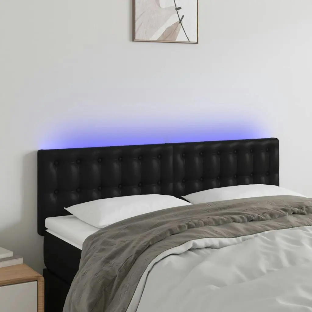 LED Headboard Black 144x5x78/88 cm Faux Leather 3121702