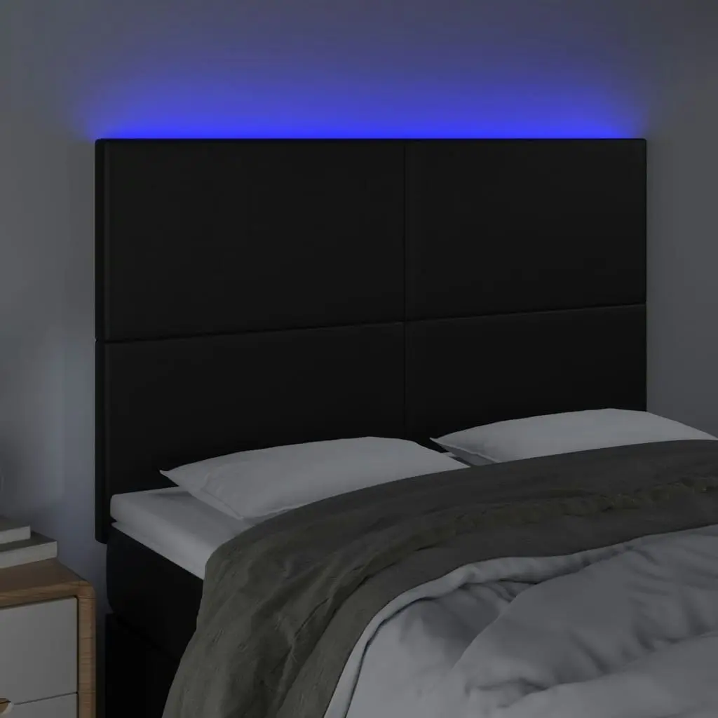 LED Headboard Black 144x5x118/128 cm Faux Leather 3122234