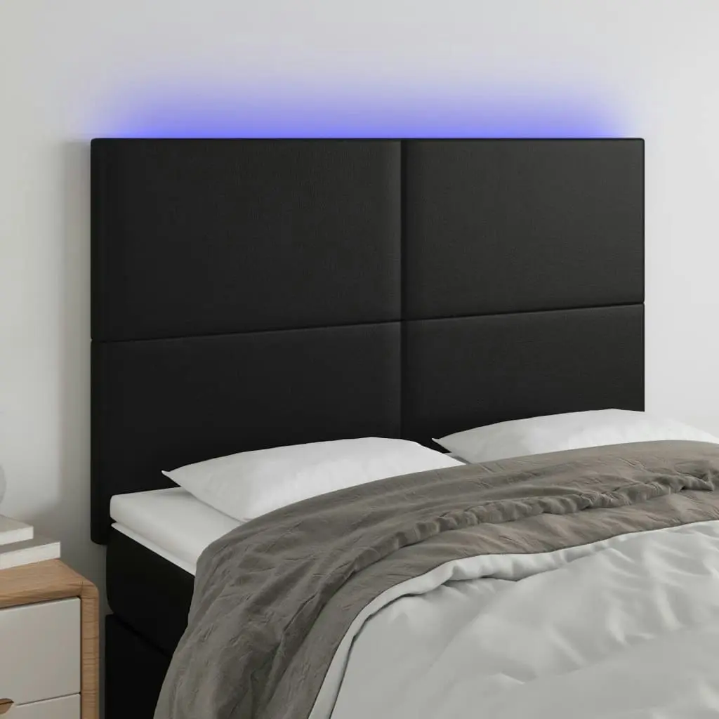 LED Headboard Black 144x5x118/128 cm Faux Leather 3122234