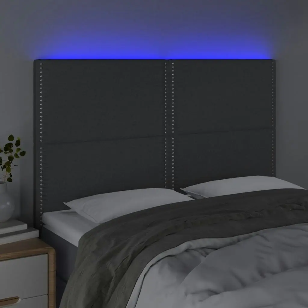 LED Headboard Dark Grey 144x5x118/128 cm Fabric 3122283