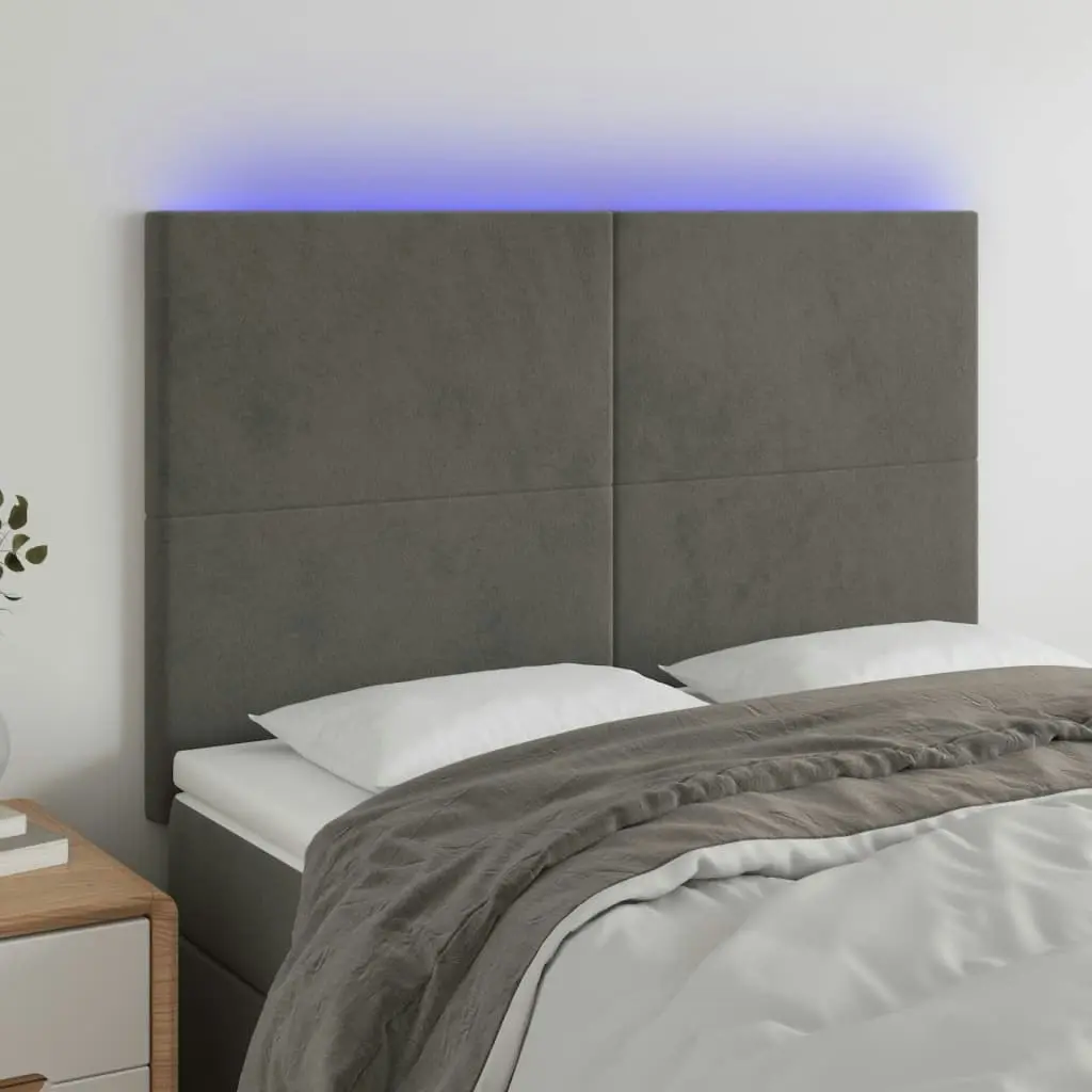 LED Headboard Dark Grey 144x5x118/128 cm Velvet 3122193