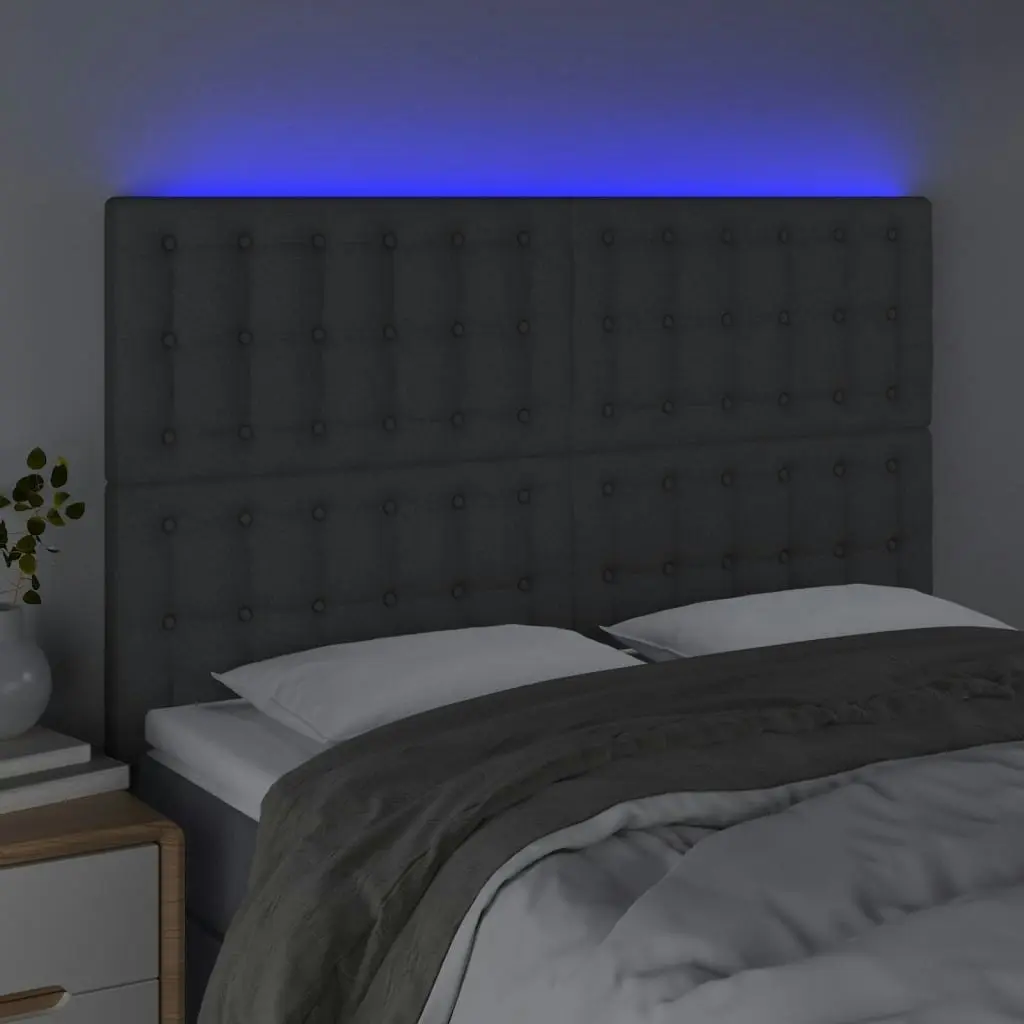 LED Headboard Dark Grey 144x5x118/128 cm Fabric 3122857