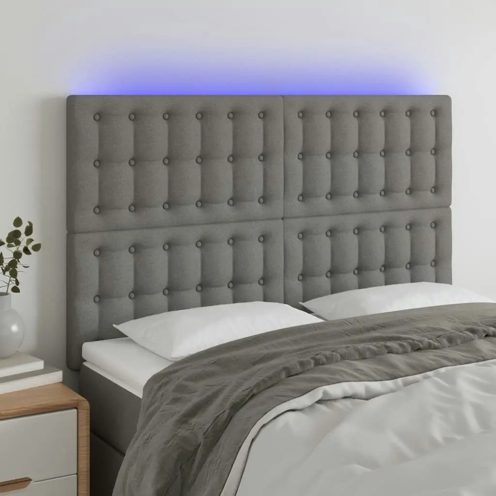 LED Headboard Dark Grey 144x5x118/128 cm Fabric 3122857