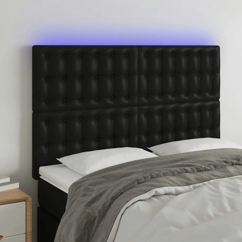 LED Headboard Black 144x5x118/128 cm Faux Leather 3122514