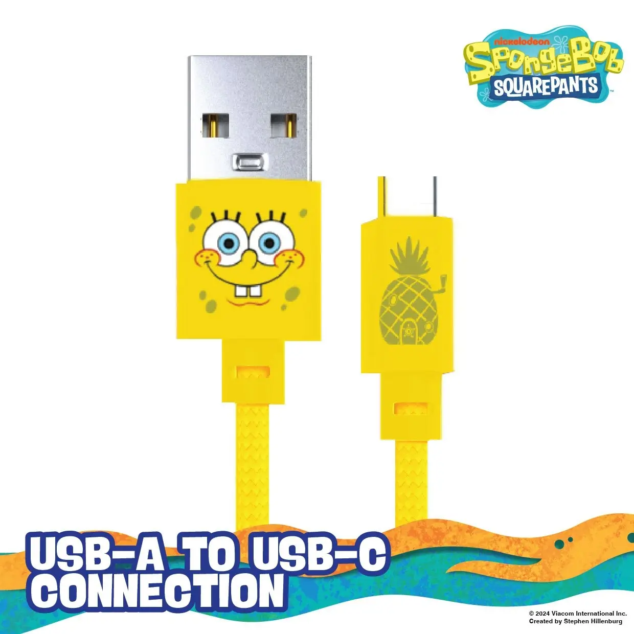 SpongeBob 1M USB-C to USB-A Fast Charge Cable - Nickelodeon