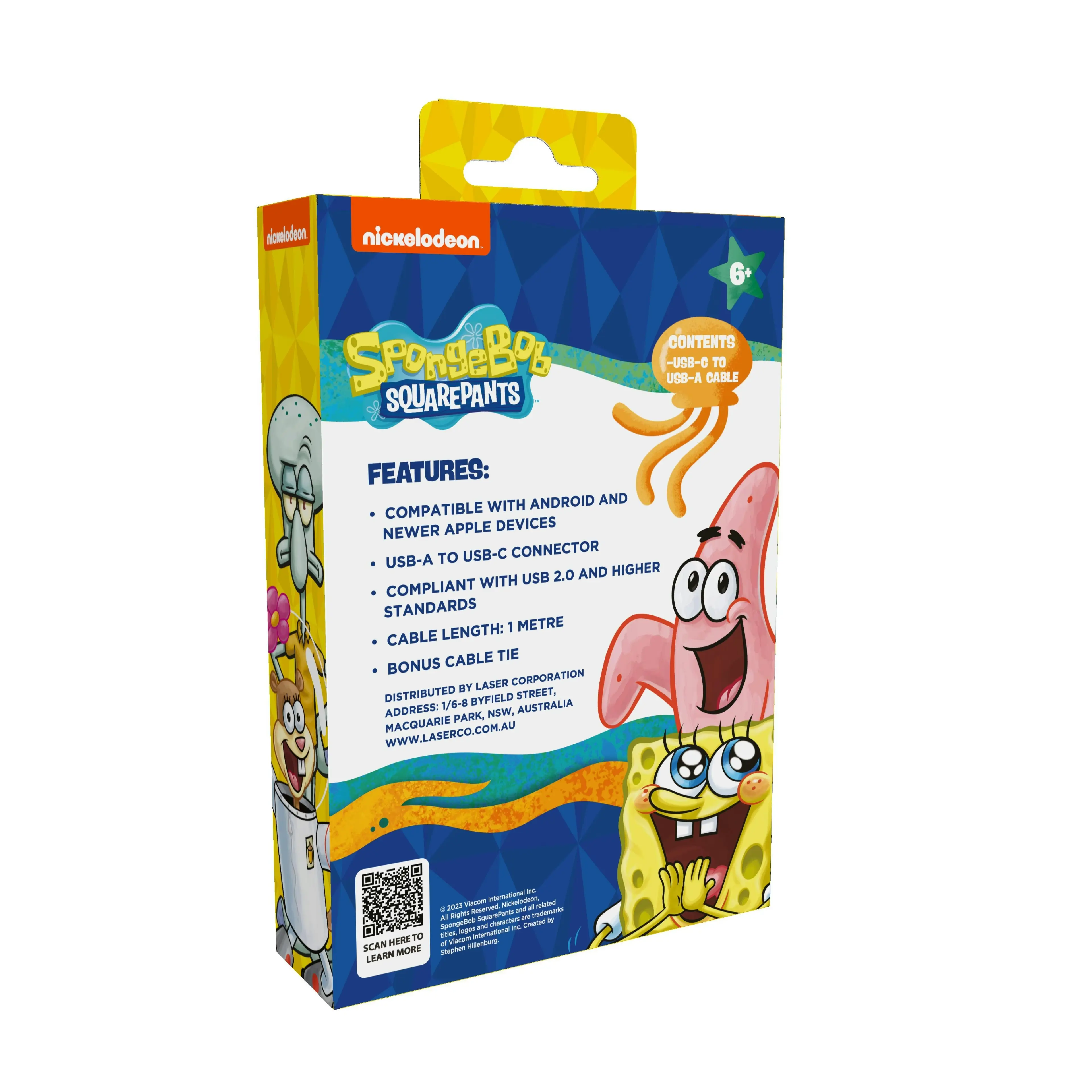 SpongeBob 1M USB-C to USB-A Fast Charge Cable - Nickelodeon