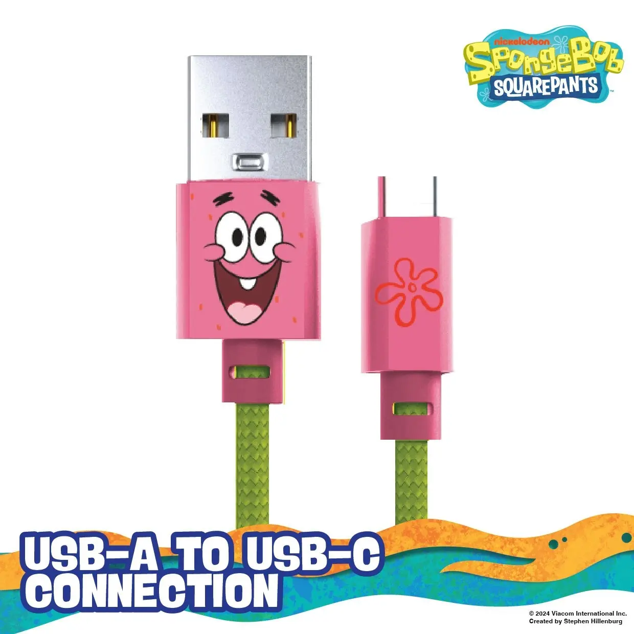 SpongeBob Patrick 1M USB-C to USB-A Fast Charge Cable Nickelodeon