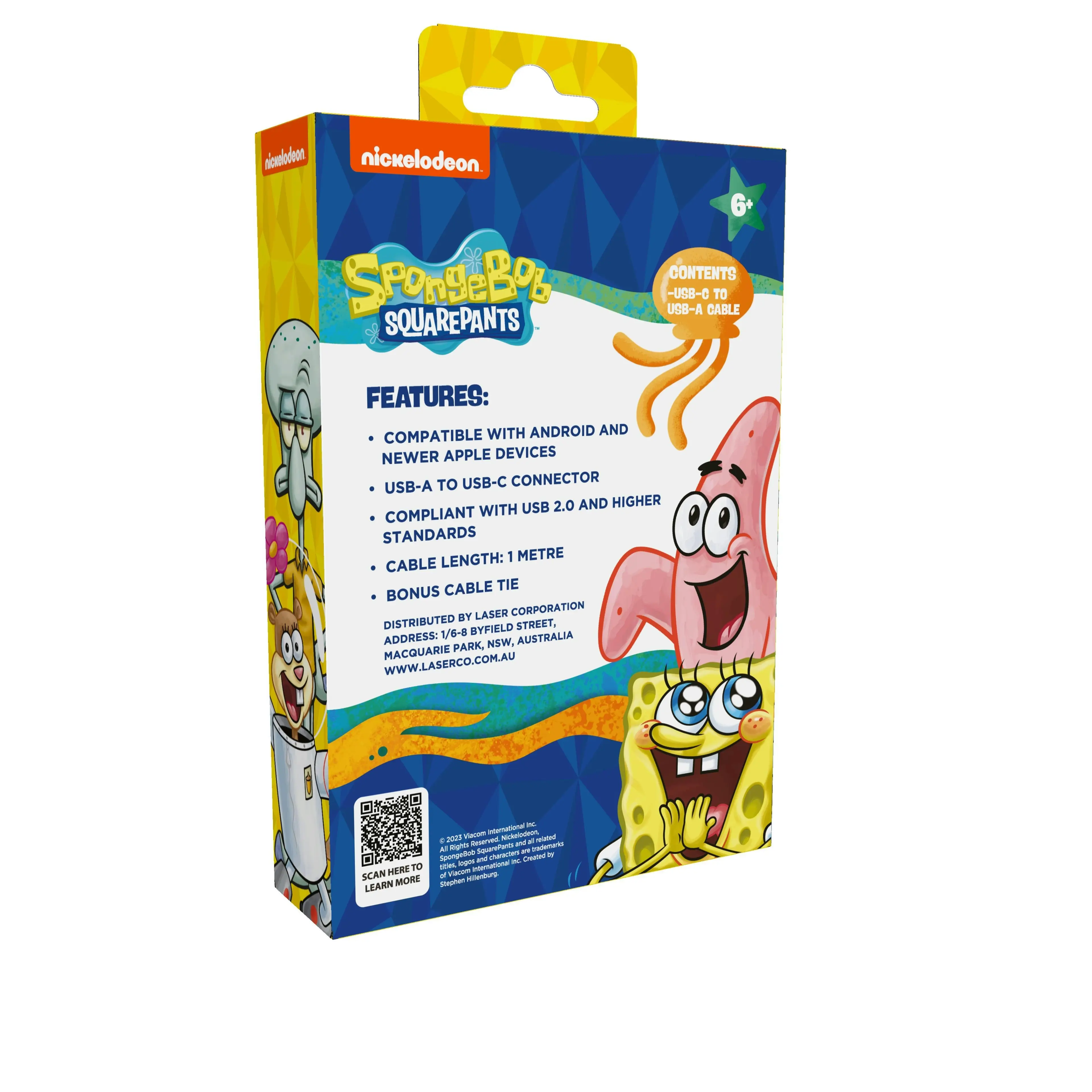 SpongeBob Patrick 1M USB-C to USB-A Fast Charge Cable Nickelodeon