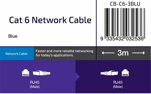 Connect 3m Cat6 Network Cable, Blue