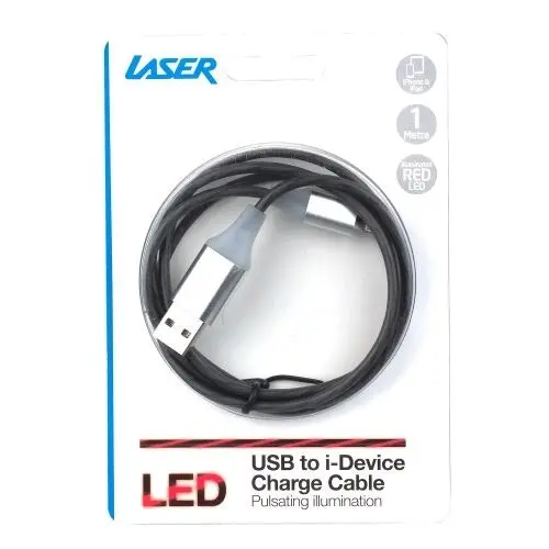 Laser 1m USB iDevice Cable iPhone LED Charge Cable (Black)